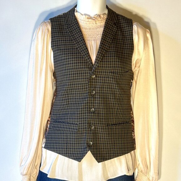 Paisley & Gray SZ M Unisex Plaid Vest Printed Back Menswear Cottage Prairie Tim - Picture 1 of 13